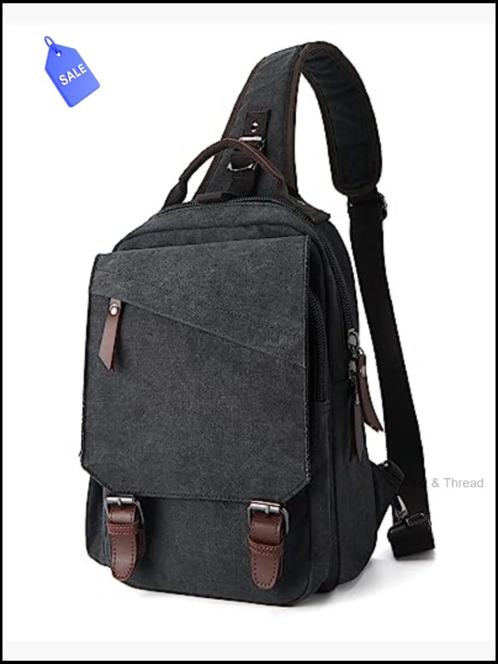 Canvas Sling Crossbody Backpack Messenger Bag 11 Pockets